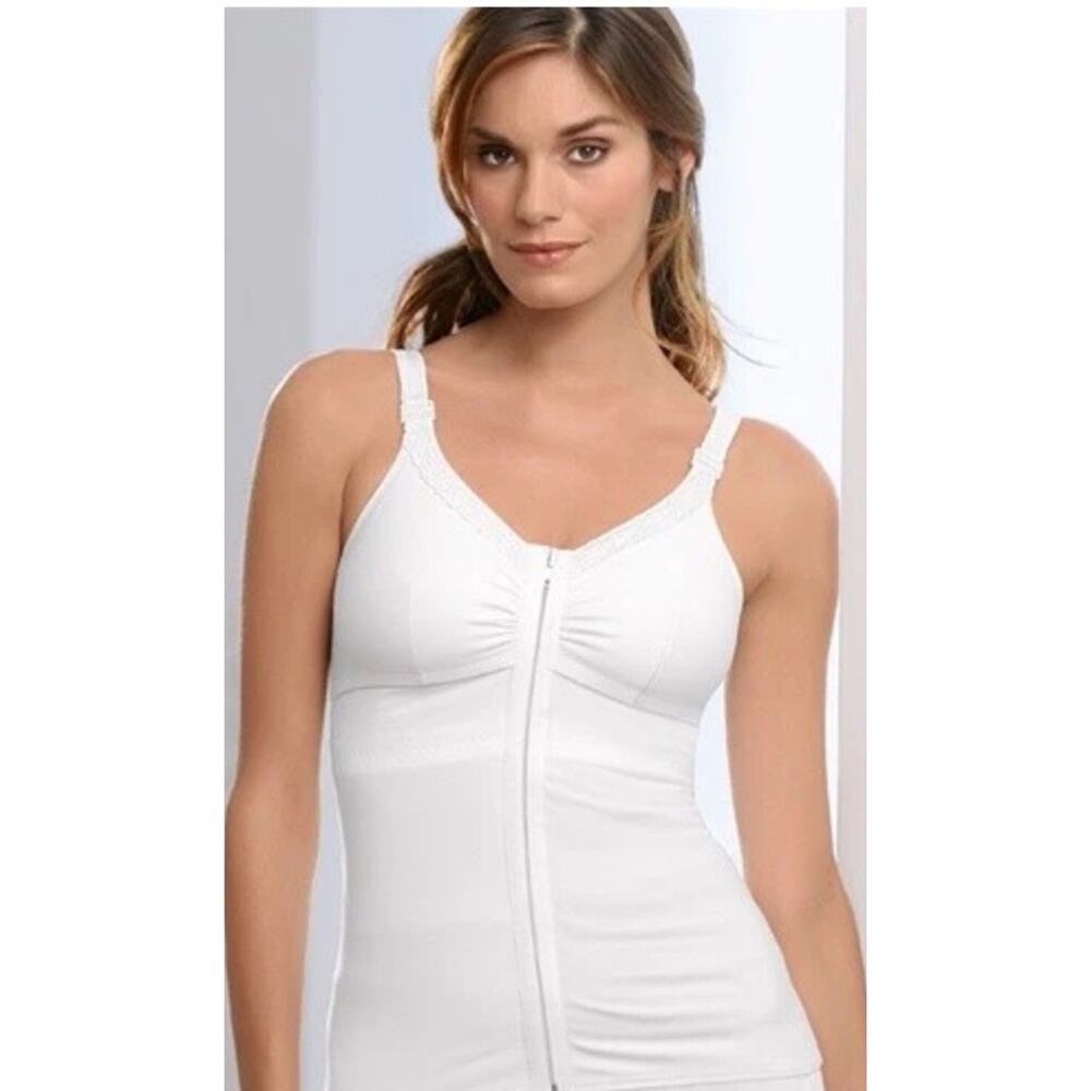 Amoena White Hannah Post-Surgery Front Close Camisole, XL A/B Cup, 1 Breast Form